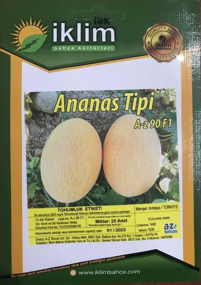 A-Z TOHUM KAVUN TOHUMU A-Z 90 F1 ANANAS TİPİ KAVUN - 20 ADET TOHUMLUK