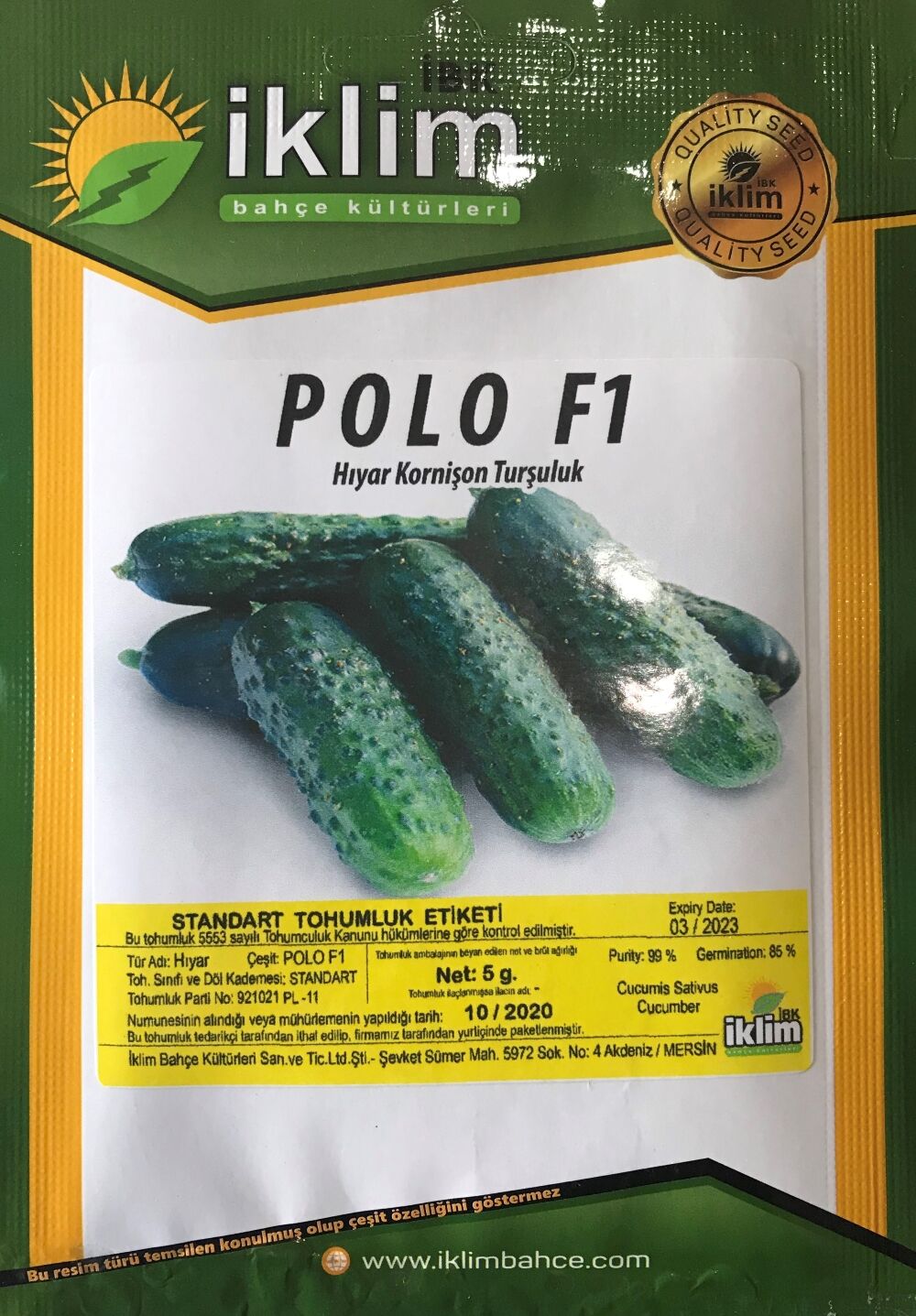 SALATALIK KORNİŞON TURŞULUK HİBRİT POLO F1 - 5 GR TAKRİBİ 100 AD