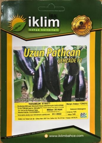 Patlıcan Tohumu Hibrit A-Z-61 ŞEHZADE F1 KLASİK PATLICAN - 20 Adet Tohumluk