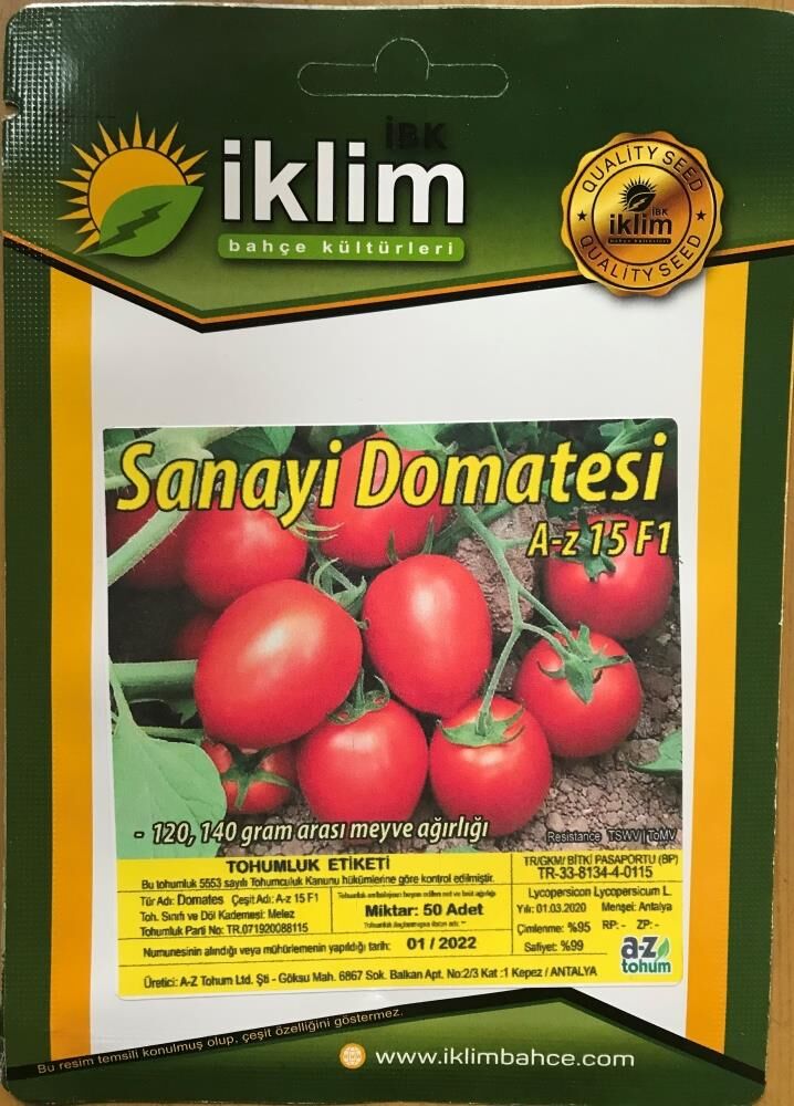 Domates Tohumu Hibrit SANAYİ TİPİ DOMATES A-Z-15 F1 50 Adet