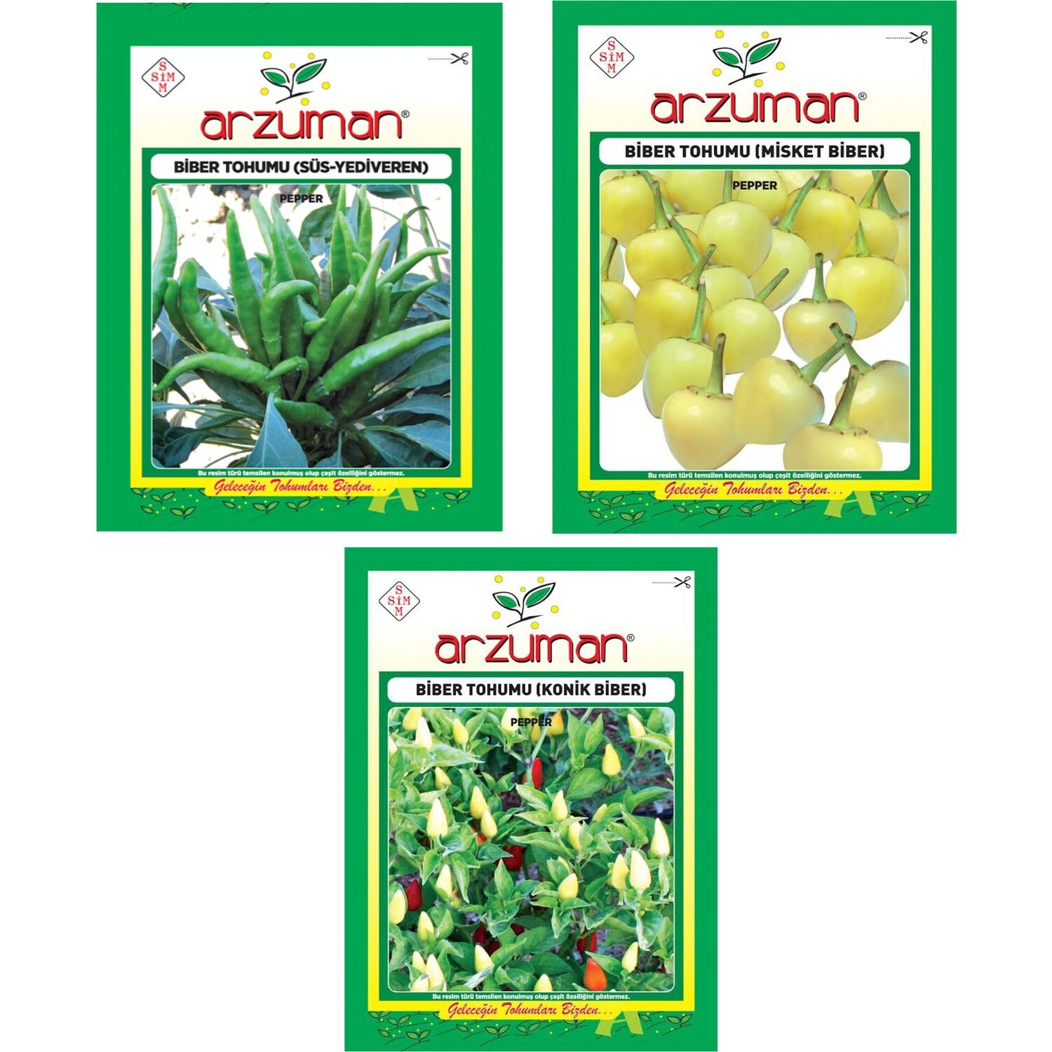 YUKARIBAKAN YEDİVEREN BİBER - KONİK BİBER - MİSKET BİBER 3'LÜ TOHUM SETİ