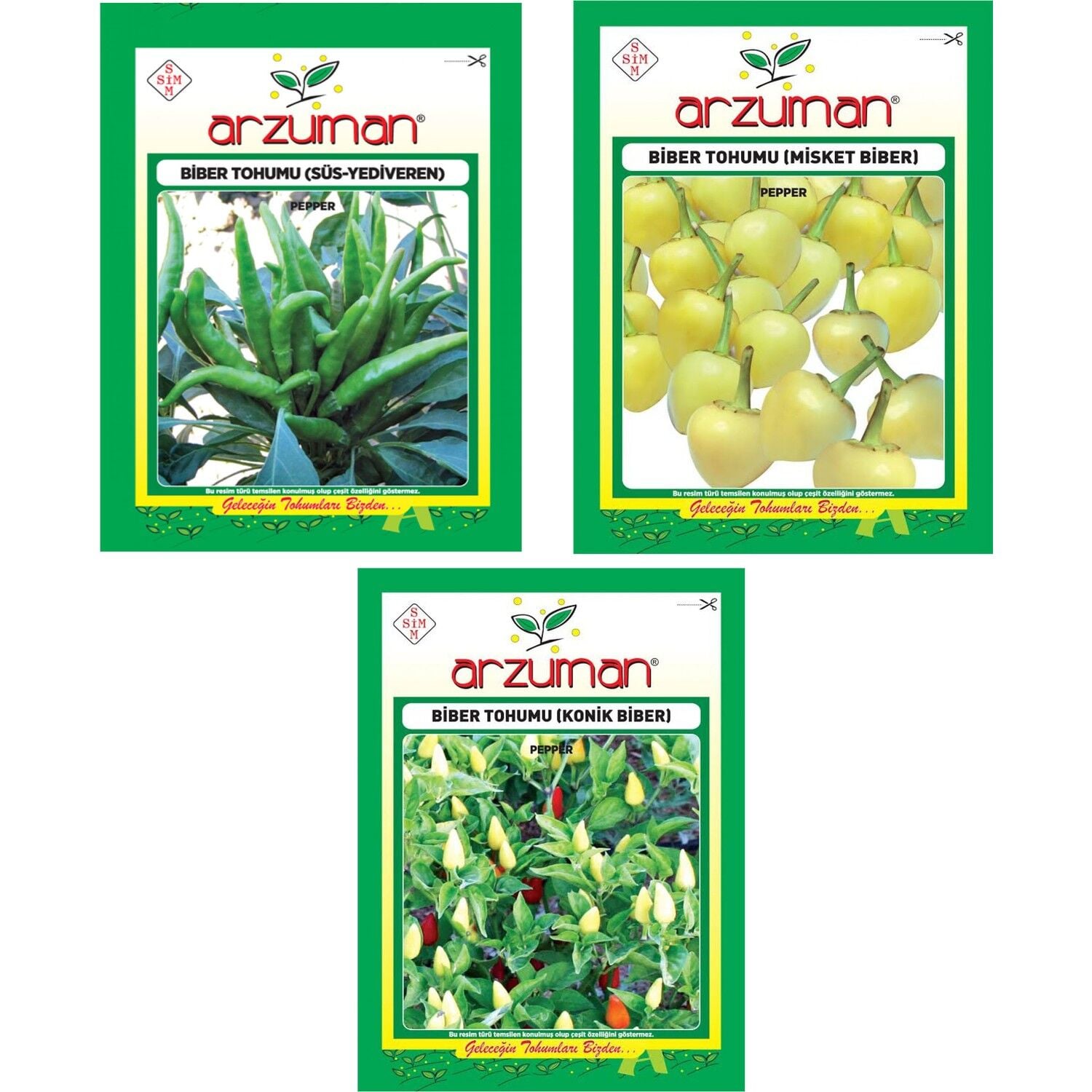 YUKARIBAKAN YEDİVEREN BİBER - KONİK BİBER - MİSKET BİBER 3'LÜ TOHUM SETİ