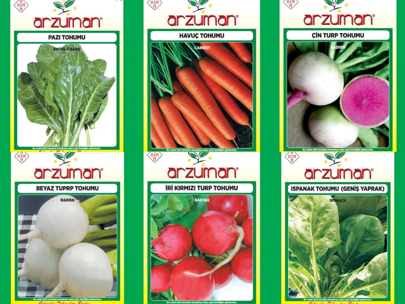 HAVUÇ-KIRMIZI TURP-BEYAZ TURP-ÇİN TURP-ISPANAK-PAZI 6'LI TOHUM SETİ