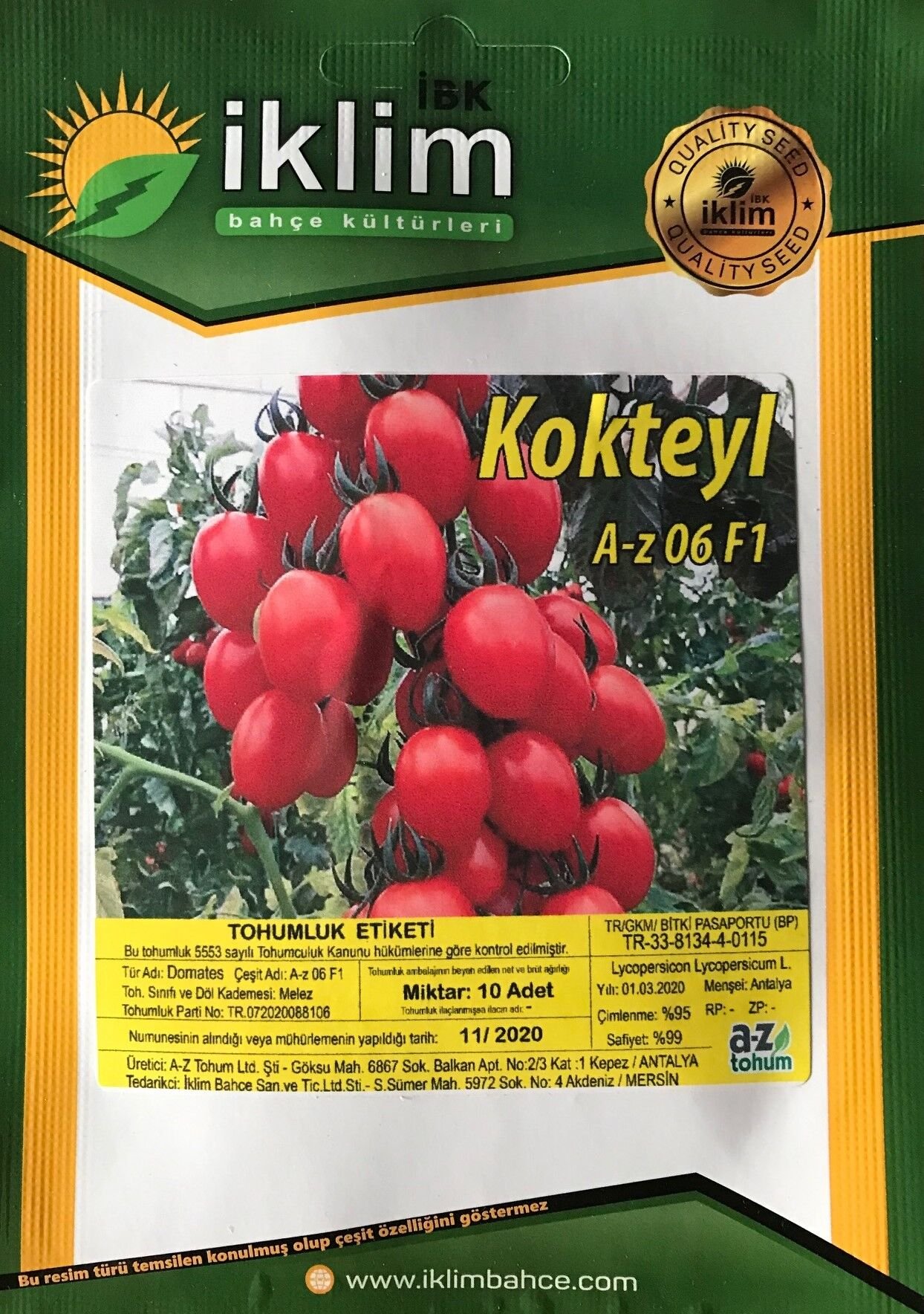 DOMATES TOHUMU HİBRİT KOKTEYL DOMATES A-Z-06 F1 10 ADET