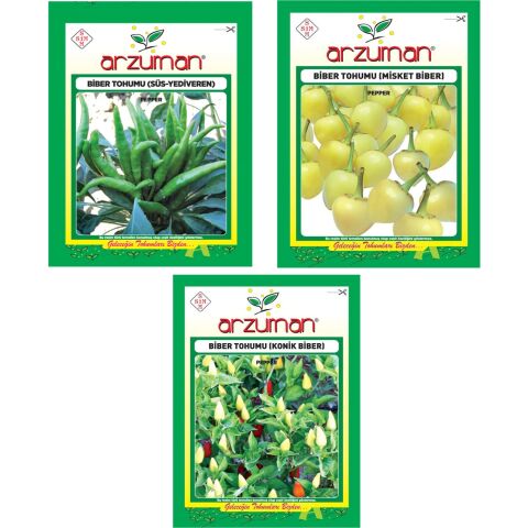 SÜS YEDİVEREN BİBER - KONİK BİBER - MİSKET BİBER 3'LÜ TOHUM SETİ