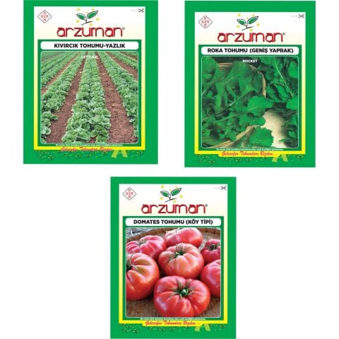YAZLIK KIVIRCIK MARUL - ROKA - KÖY TİPİ DOMATES 3'LÜ TOHUM SETİ