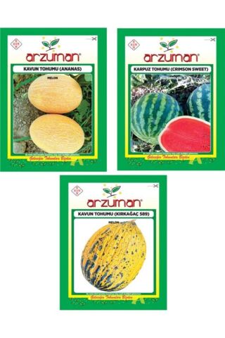 Karahasanoğlu Tarım Ananas Kavun - Crimson Sweet Karpuz - Kırkağaç 589 Kavun 3'lü Tohum Seti