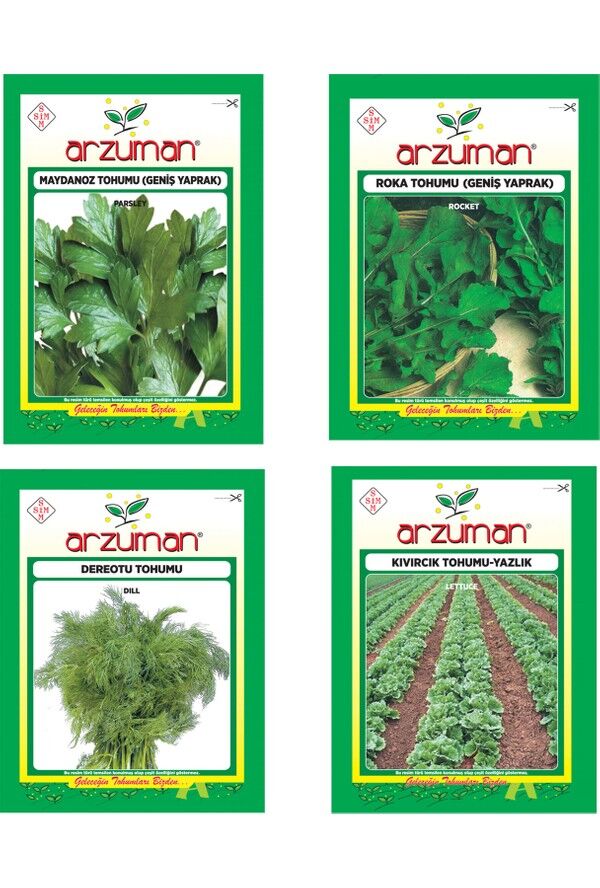 MAYDANOZ - ROKA - DEREOTU - KIVIRCIK MARUL 4'LÜ TOHUM SETİ