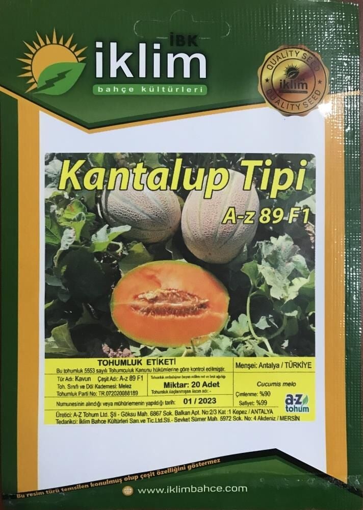 A-Z TOHUM KAVUN TOHUMU A-Z 89 F1 KANTALUP KAVUN - 20 ADET TOHUMLUK