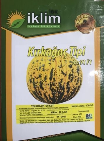 A-Z TOHUM KAVUN TOHUMU A-Z 91 F1 KIRKAĞAÇ KAVUN - 20 ADET TOHUMLUK