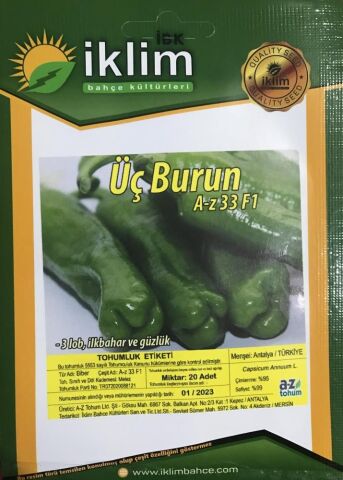 A-Z TOHUM BİBER TOHUMU A-Z 33 F1 TATLI ÜÇ BURUN BİBER 20 ADET TOHUMLUK