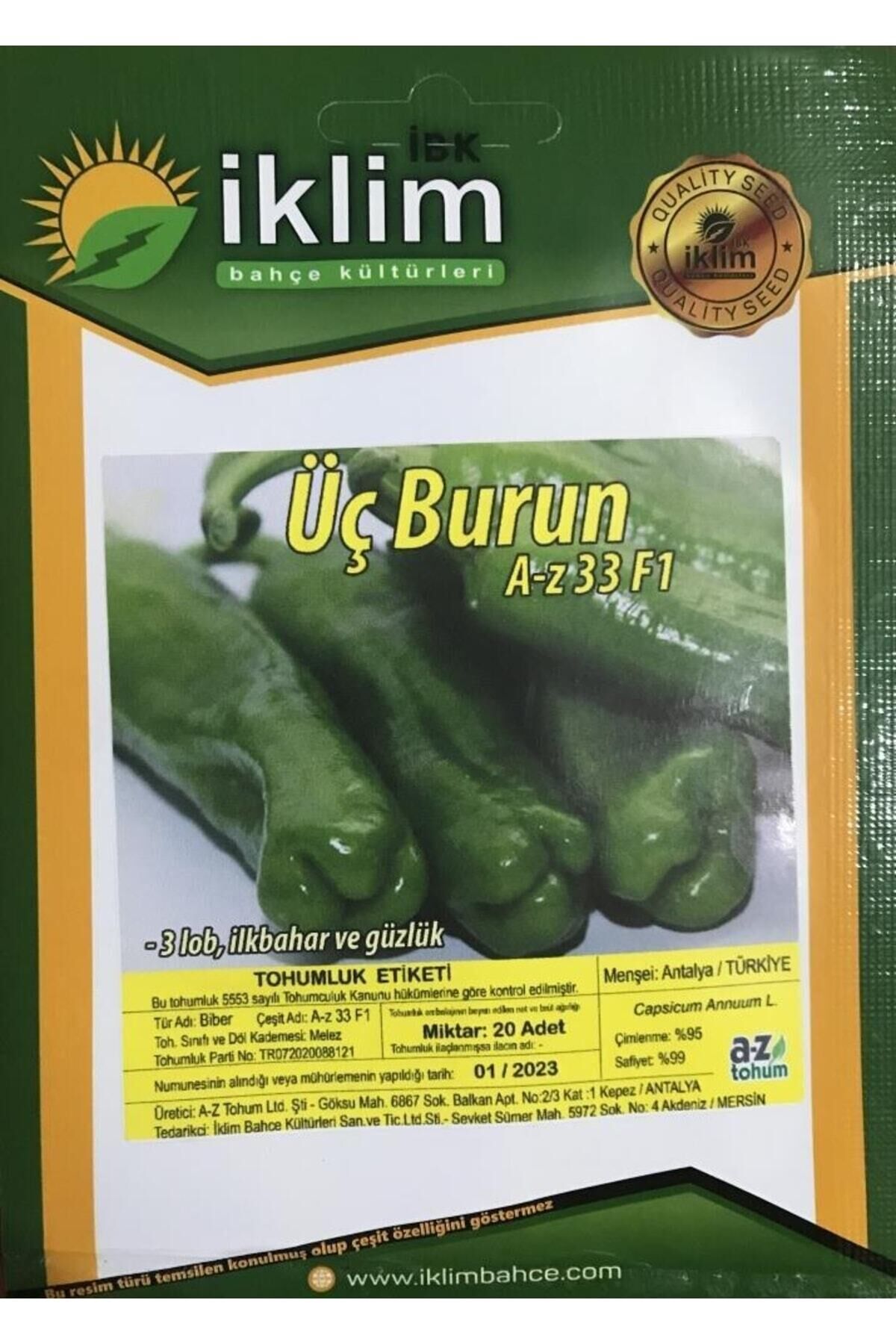 Karahasanoğlu Tarım A-z Tohum Biber Tohumu A-z 33 F1 Tatlı Üç Burun Biber 20 Adet Tohumluk