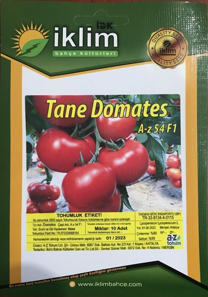 A-Z TOHUM DOMATES TOHUMU A-Z 54 F1 SIRIK TANE DOMATES - 10 ADET TOHUMLUK