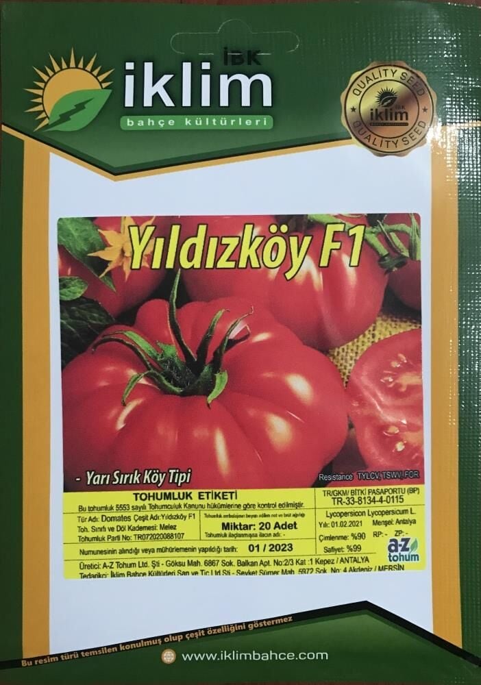 A-Z TOHUM DOMATES TOHUMU YILDIZKÖY F1 KÖY DOMATESİ - 20 ADET TOHUMLUK
