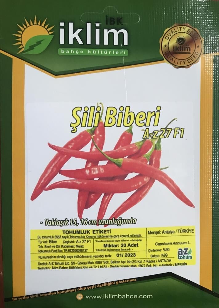 A-Z TOHUM BİBER TOHUMU A-Z 27 F1 ŞİLİ BİBERİ - 20 ADET TOHUMLUK