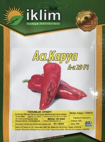 A-Z TOHUM BİBER TOHUMU A-Z 29 F1 ACI KAPYA - 20 ADET TOHUMLUK